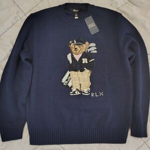 Ralph Lauren Navy RLX Polo Bear Golf Crewneck Sweater Size Large NWT